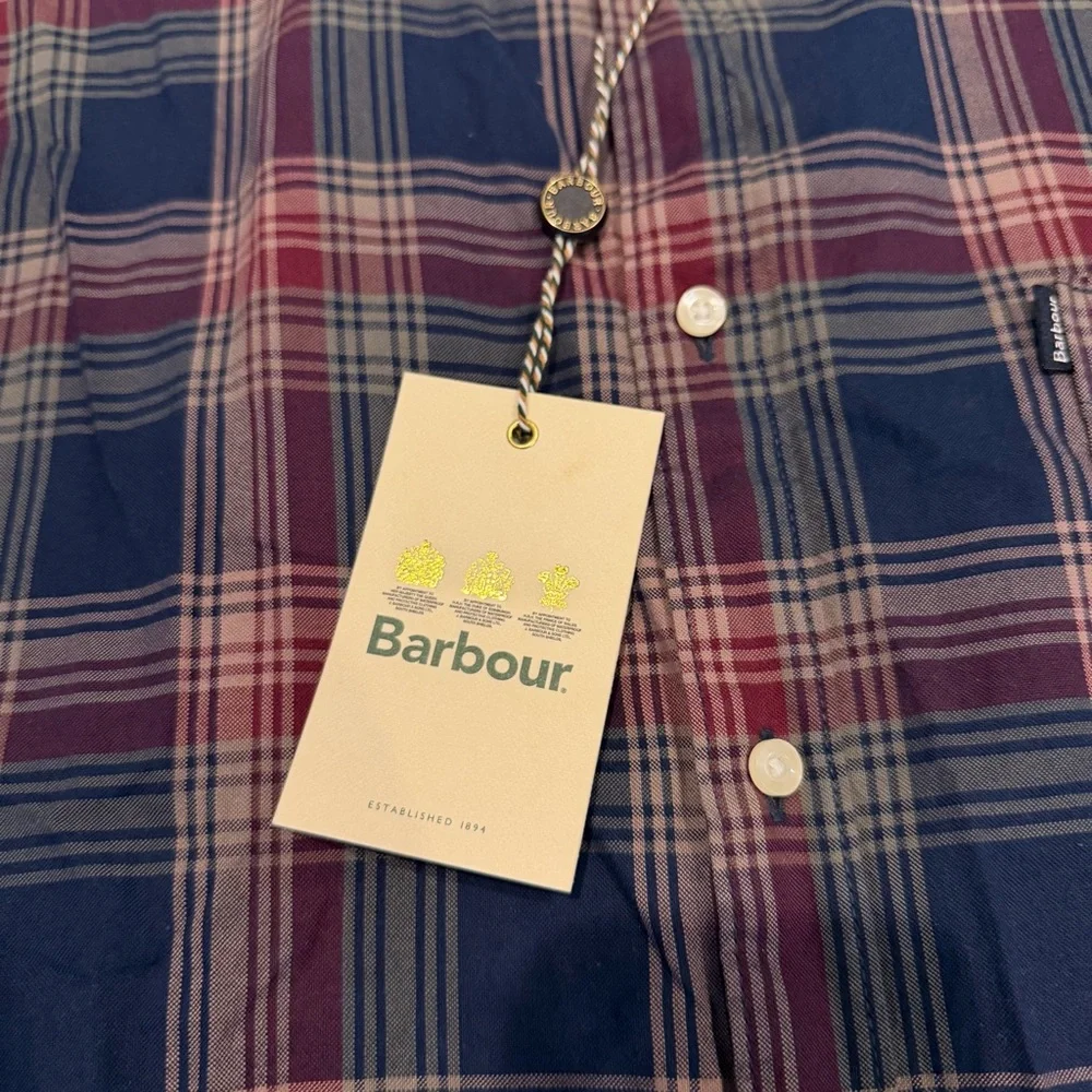 Barbour Men's Navy and‎ Red Check Shirt